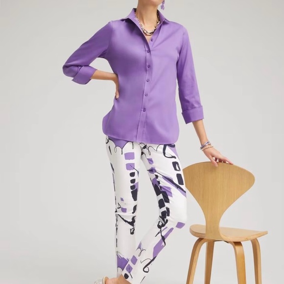 Chico's Abstract Purple and Black Cropped Pants and matching abstract top - Picture 3 of 11